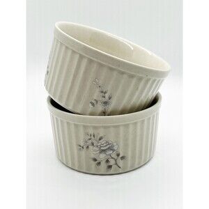 2 SOUTHAMPTON STONEWARE Ramekins Custard Cups Creme Brulee WHITE & GRAY BOWLS
